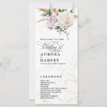 Watercolor Rose Flowers Elegant Wedding Program