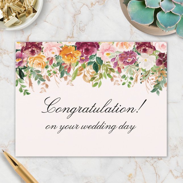 Watercolor Rose Flowers Wedding Congratulation Postcard (In situ)