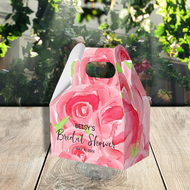 Watercolor Rose Gable Favour Box (4" x 2.5" x 5" gable style favor boxes ready to personalize for your occasion.)