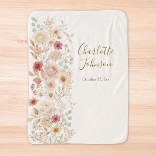 Watercolor Rose Garden Elegant Monogram Floral Sherpa Blanket