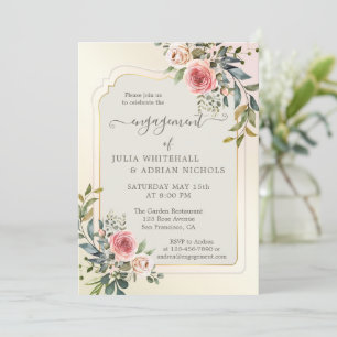 Watercolor Rose Garden Engagement Invitation