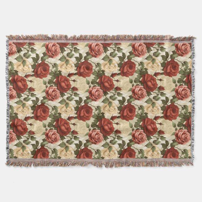 Watercolor Rose Garden Throw Blanket (Front)