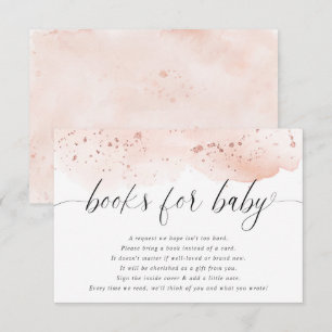 Watercolor rose gold blush pink books baby girl en enclosure card