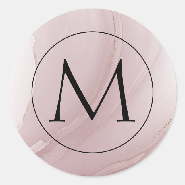 Watercolor Rose Gold Marble Monogram Classic Round Sticker (Front)