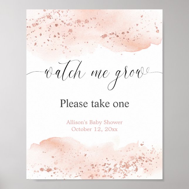 Watercolor rose gold pink watch me grow favours poster (Front)