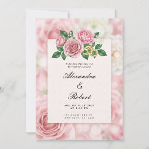 Watercolor Rose Gold Rings Wedding Invitation