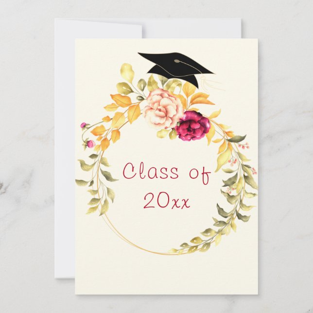 Watercolor Rose Graduation Invitation Card (Back)