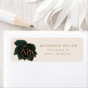 Watercolor Rose Green and Gold Return Adress Address Label