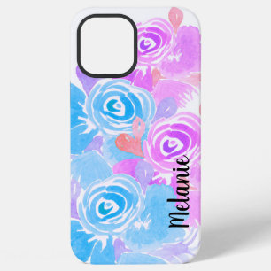 Watercolor Rose Greenery Colourful Monogrammed iPhone 12 Pro Max Case