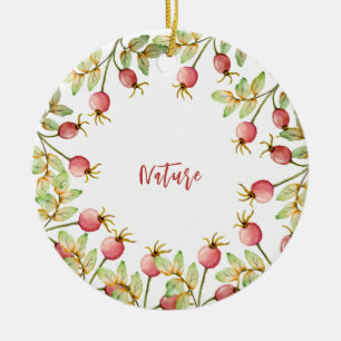 Watercolor rose hips ceramic ornament
