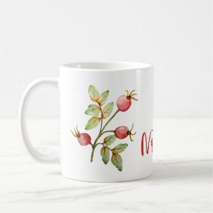 Watercolor rose hips coffee mug