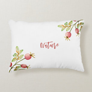 Watercolor rose hips decorative cushion