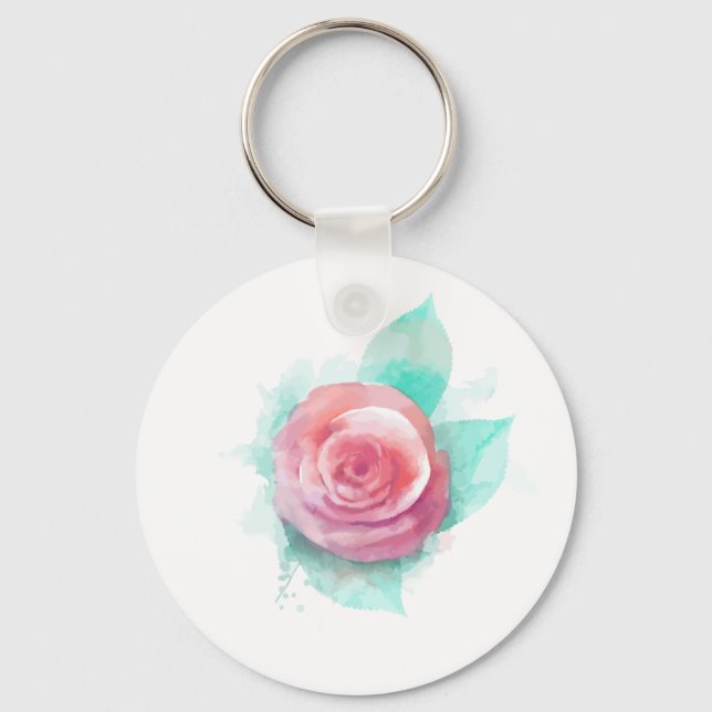Watercolor Rose Key Ring (Front)