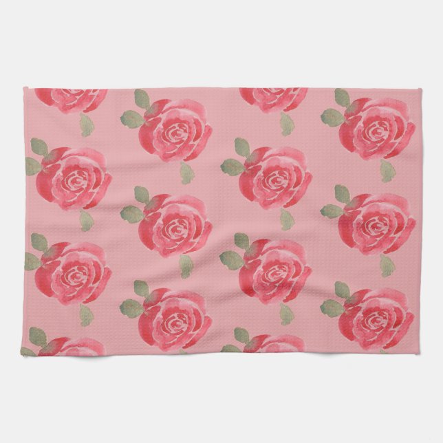 Watercolor Rose Kitchen Towel (Horizontal)