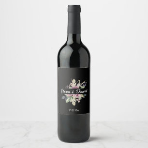 Watercolor rose minimalist black dress wedding wine label