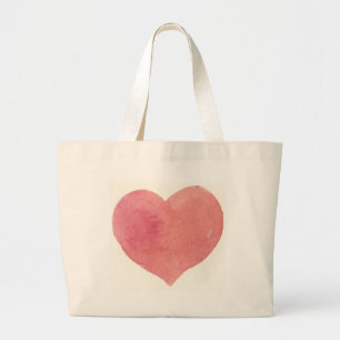 Watercolor Rose Painted heart Large Tote Bag