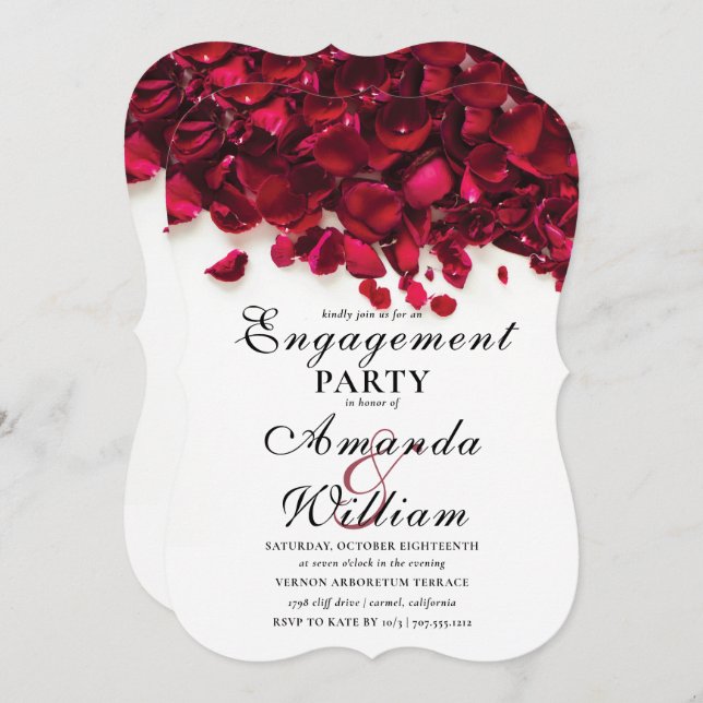 Watercolor Rose Petals Engagement Party Invitation (Front/Back)