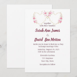 Watercolor Rose Pink Floral Heart Wedding Invitation