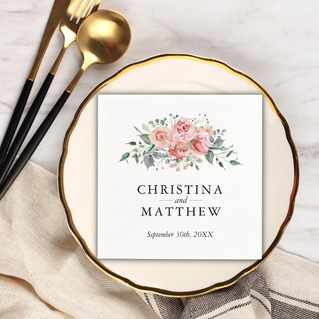 Watercolor Rose Pink Floral Wedding Napkin (Creator Uploaded)