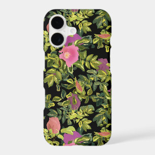 Watercolor rose pink flowers botanical floral retr