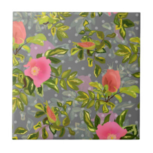 Watercolor rose pink flowers botanical floral retr ceramic tile