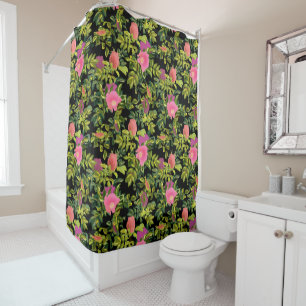 Watercolor rose pink flowers botanical floral retr shower curtain