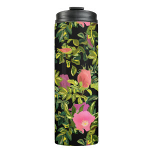 Watercolor rose pink flowers botanical floral retr thermal tumbler