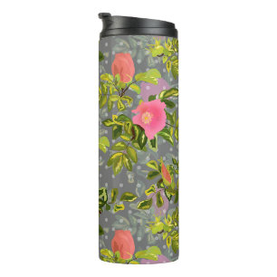 Watercolor rose pink flowers botanical floral retr thermal tumbler
