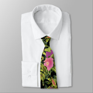 Watercolor rose pink flowers botanical floral retr tie