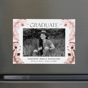 Watercolor Rose Quartz Crystals Photo Graduation Magnetic Invitation
