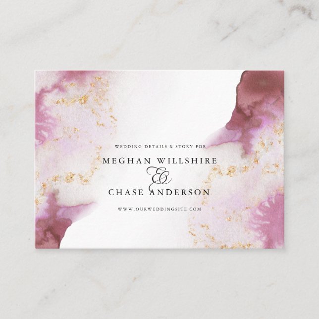 Watercolor Rose Quartz Gold Geode BarefootBride™ Business Card (Front)
