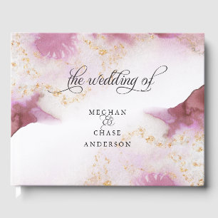 Watercolor Rose Quartz Gold Geode BarefootBride™ Guest Book