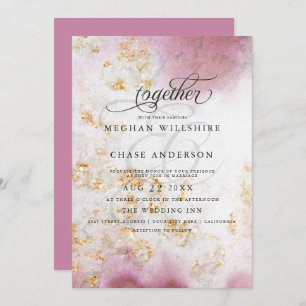 Watercolor Rose Quartz Gold Geode BarefootBride™ Invitation