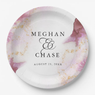 Watercolor Rose Quartz Gold Geode BarefootBride™ Paper Plate