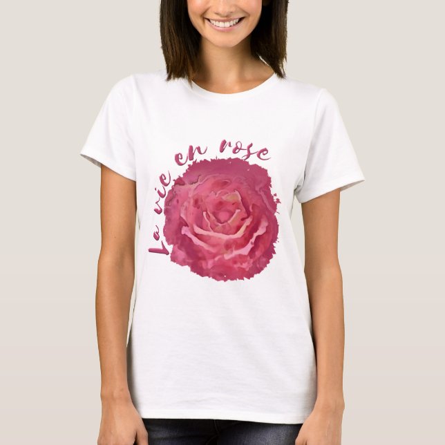 Watercolor Rose Red And Pink Shades T-Shirt (Front)