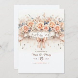 Watercolor Rose Save the Date Wedding Invitation