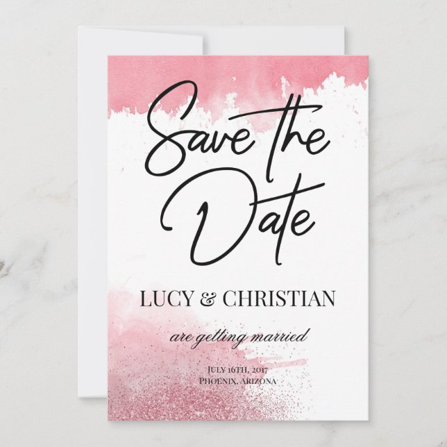 Watercolor Rose Simple Gold Save the Date (Front)
