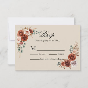 watercolor rose Terracotta and Pampas Wedding RSVP Card