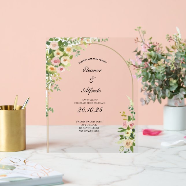 Watercolor Rose Wedding  Acrylic Sign (Wedding)