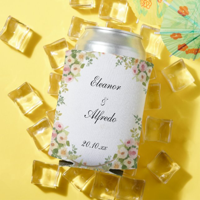 Watercolor Rose Wedding  Can Cooler (In Situ Summer)
