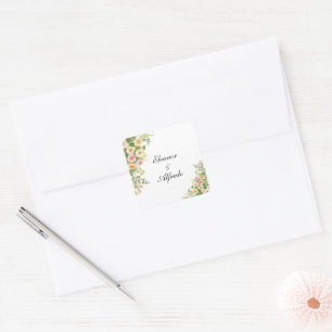 Watercolor Rose Wedding Square Sticker