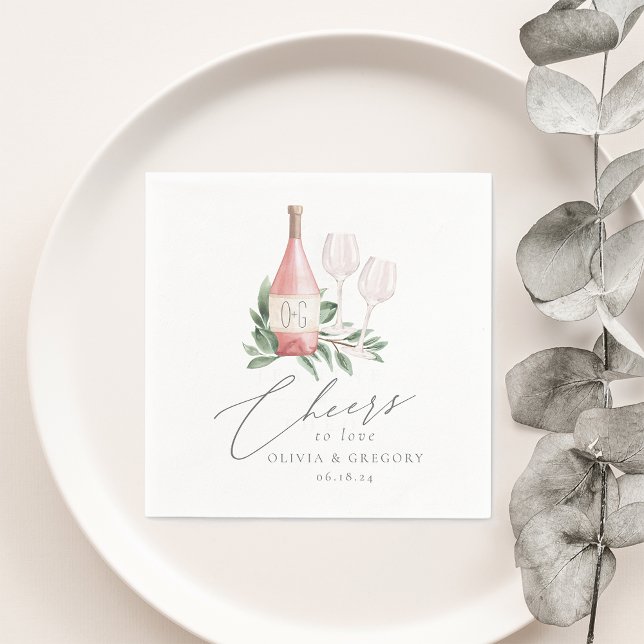 Watercolor Rose Wine Botanical Cheers to Love Napkin (Creator Uploaded)