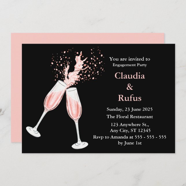 Watercolor Rose Wine engagement Party  Invitation (Front/Back)