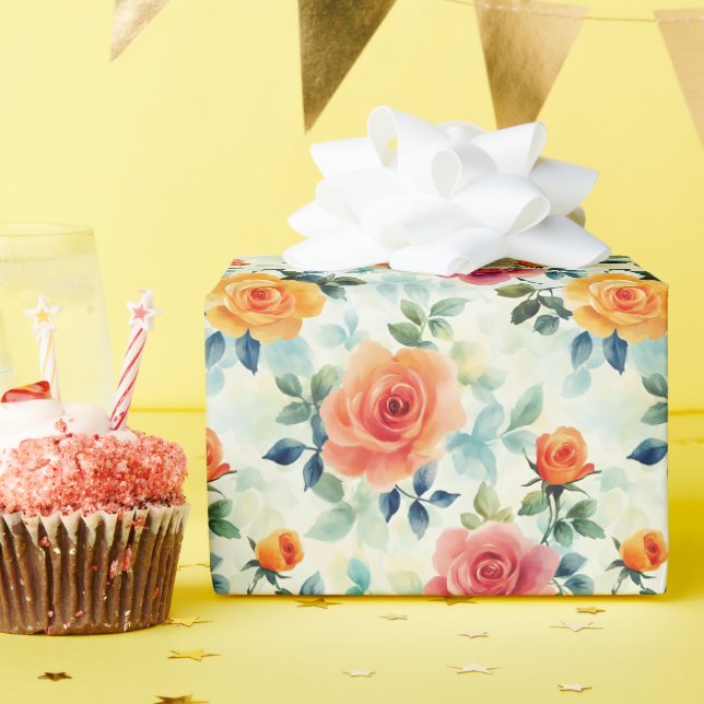 Watercolor Rose Wrapping Paper Roll (Birthday Party)