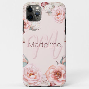 Watercolor Rose Wreath Personalised Pink iPhone 11 Pro Max Case