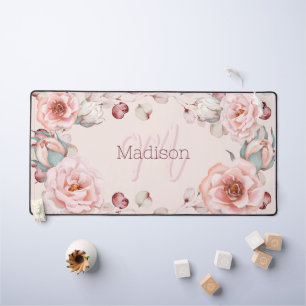 Watercolor Rose Wreath Personalised Pink Desk Mat