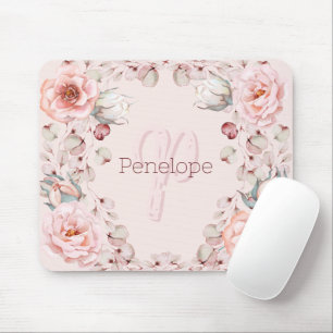 Watercolor Rose Wreath Personalised   Pink Mouse Pad