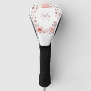 Watercolor Rose Wreath Personalised   White Golf Head Cover