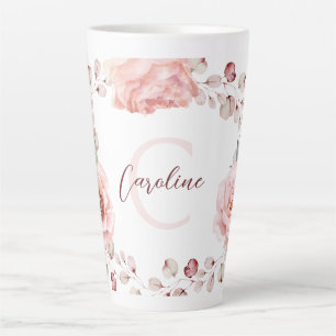 Watercolor Rose Wreath Personalised   White Latte Mug