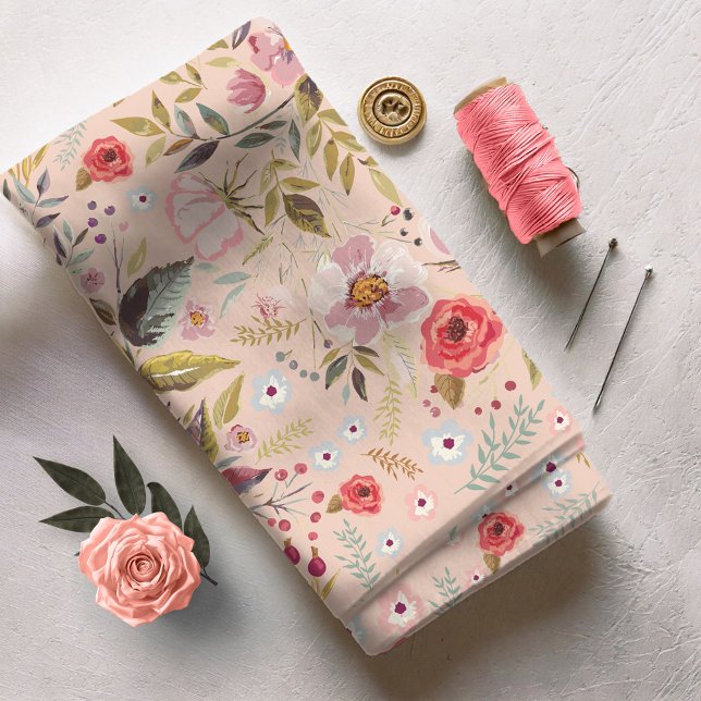 Watercolor Rosehips and Roses Floral Pink ID460 Fabric (Creator Uploaded)